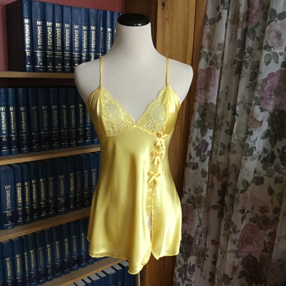 Silky Sexy Yellow Chemise with Side Tie Thong